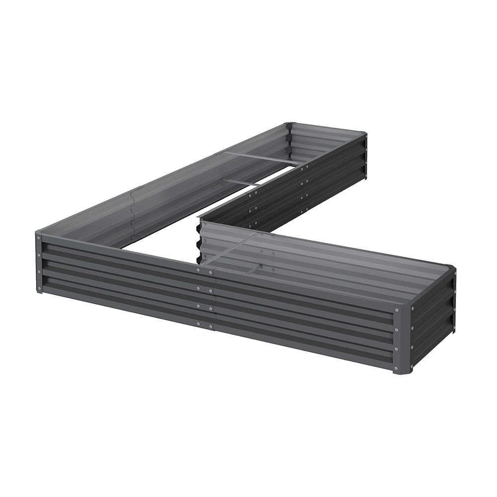 L-shaped Galvanized Steel Raised Garden Bed | One Size | Grey