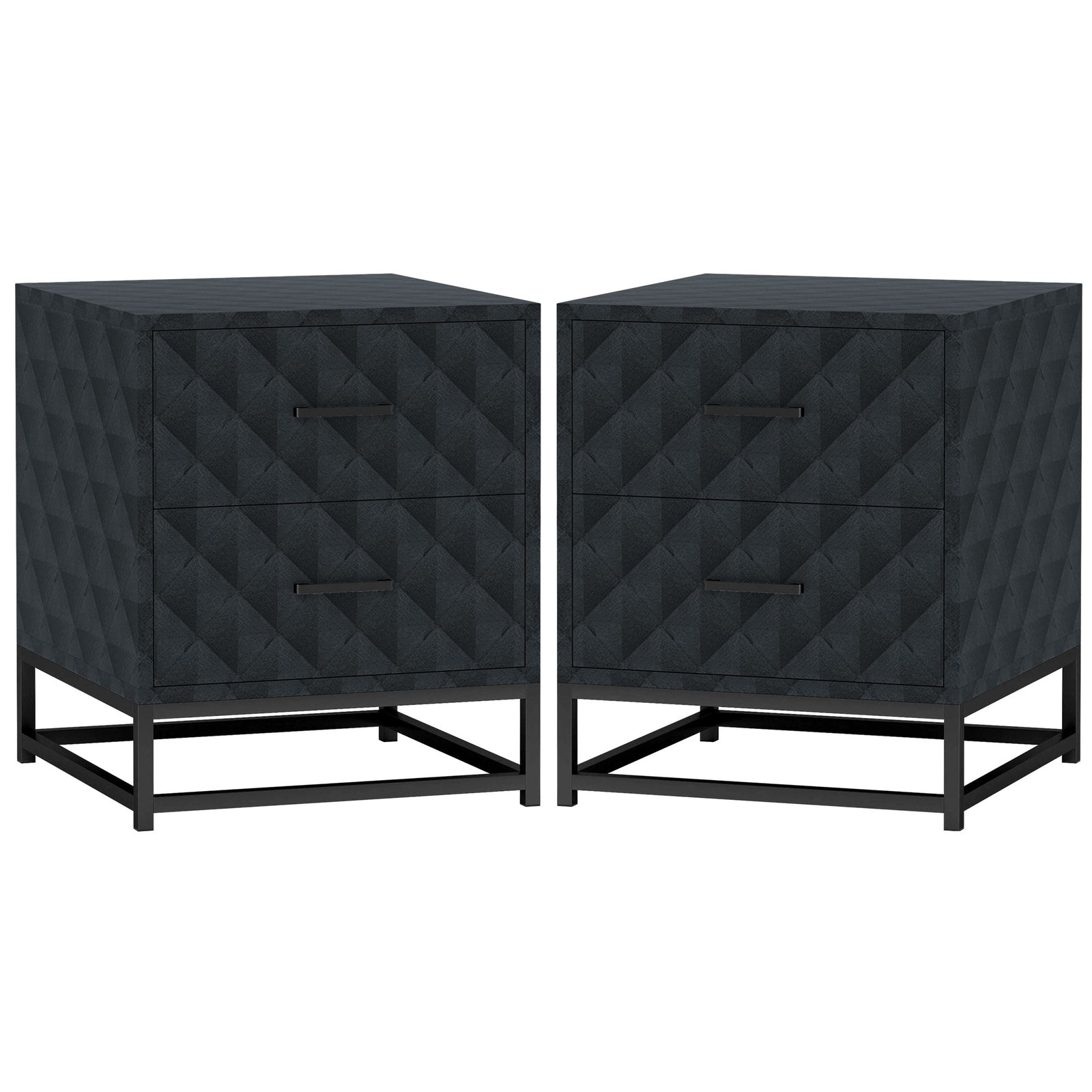 Bedside Table Set Of 2, Nightstand With 2 Drawers Steel Legs | One Size | Black