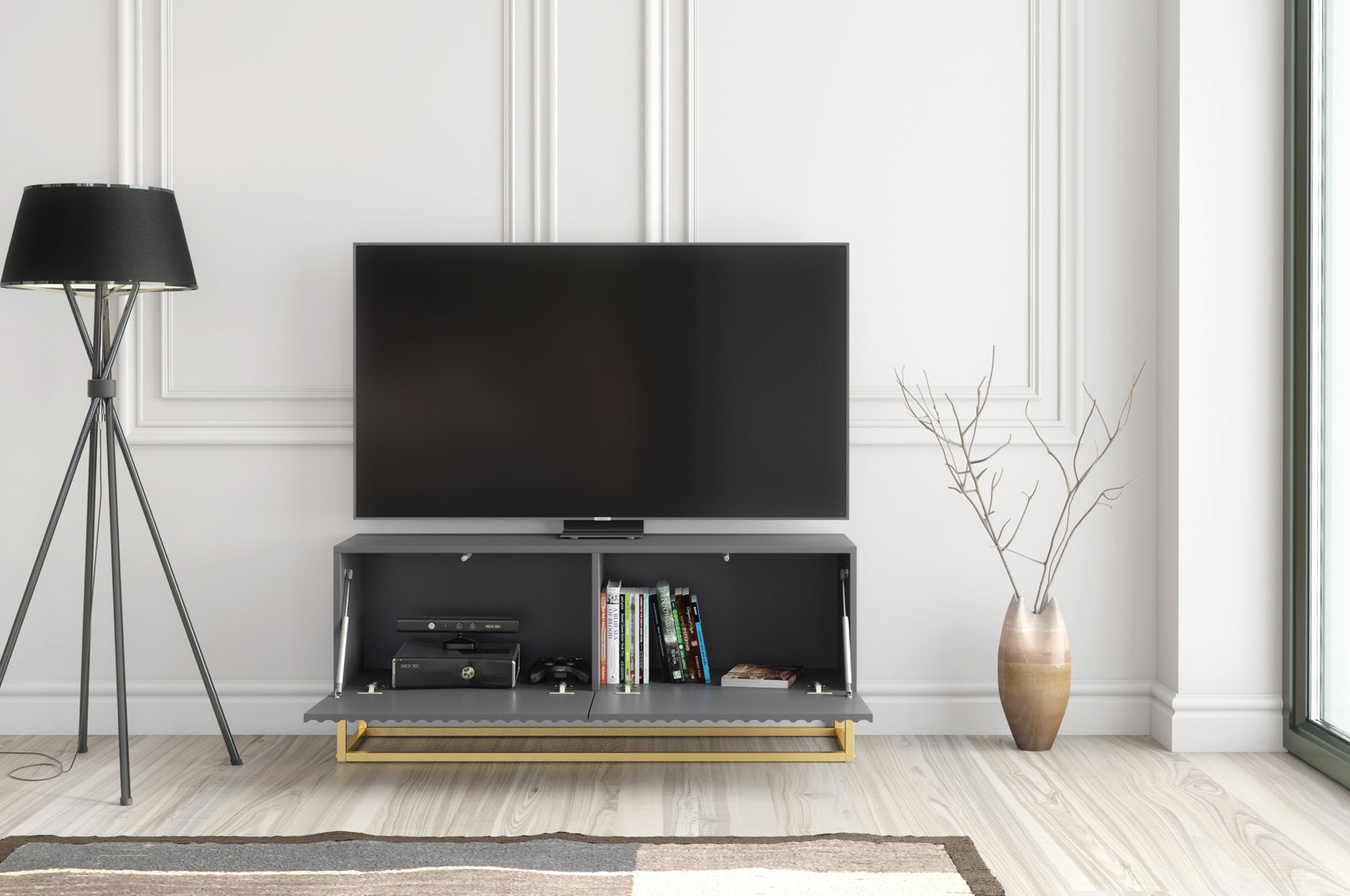 Ripple Tv Unit 100cm - Fluted Design | Dark Grey