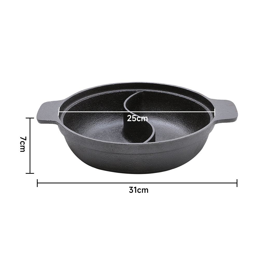 25cm Dia Black Cast Iron Hot Pot With Divider