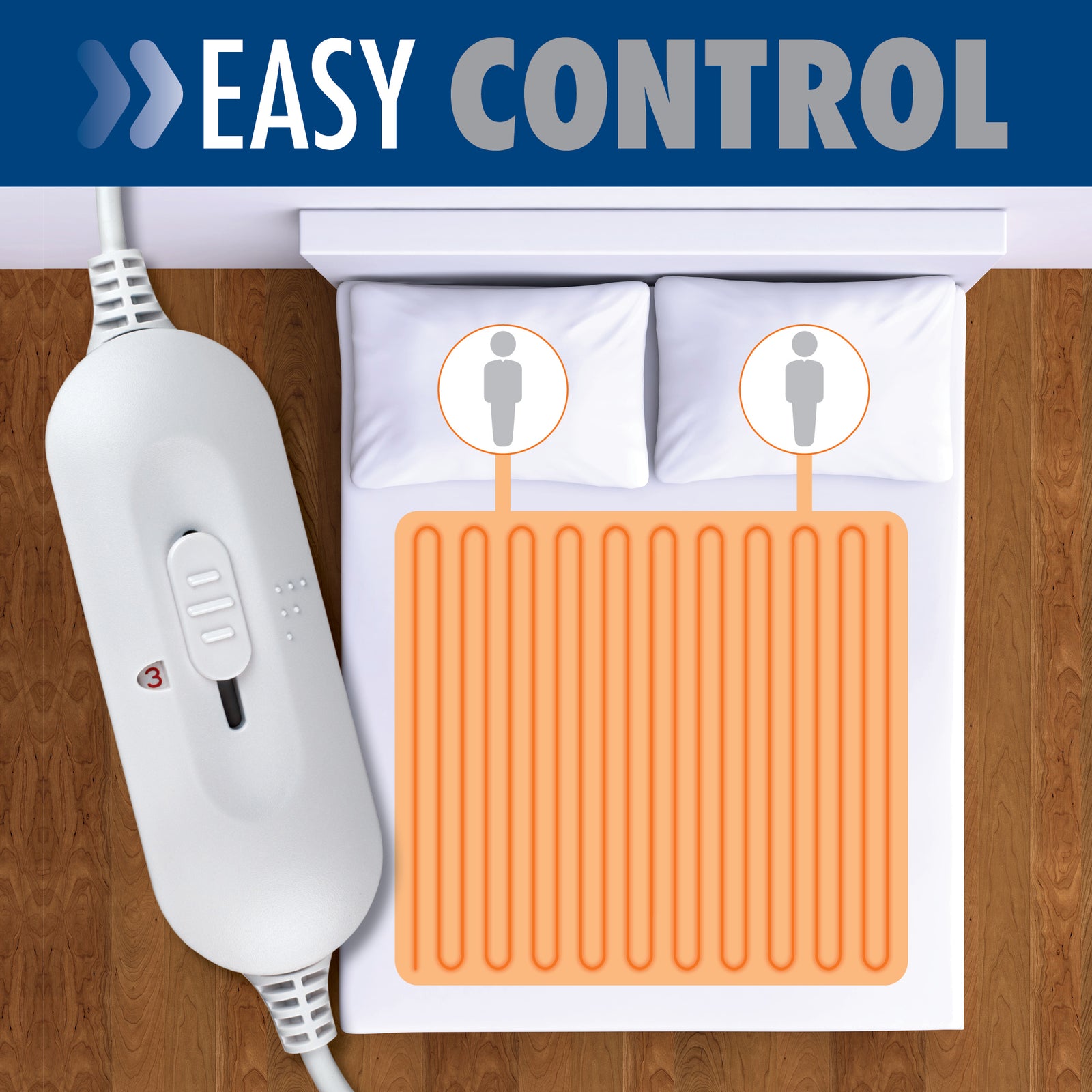Electric Blanket Soft Fleece Fitted Bed Underblanket 3 Setting Heat Control | Double | White