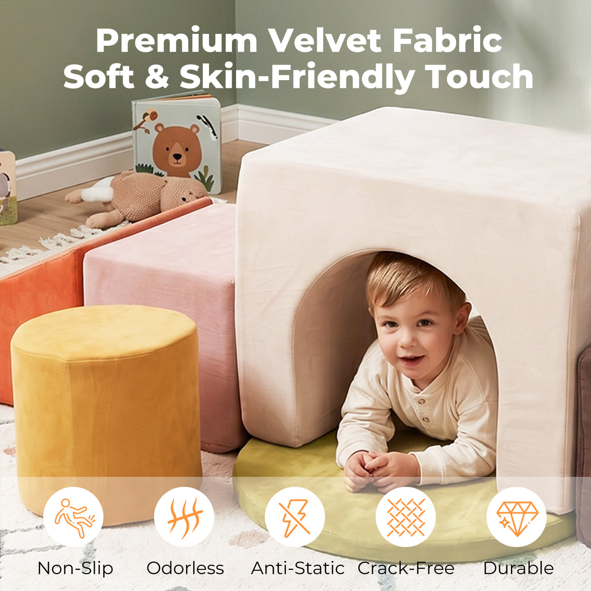 Soft Play Set Foam Blocks Baby Climbing Blocks Vellum Suede Multi-colour | Multi Colour