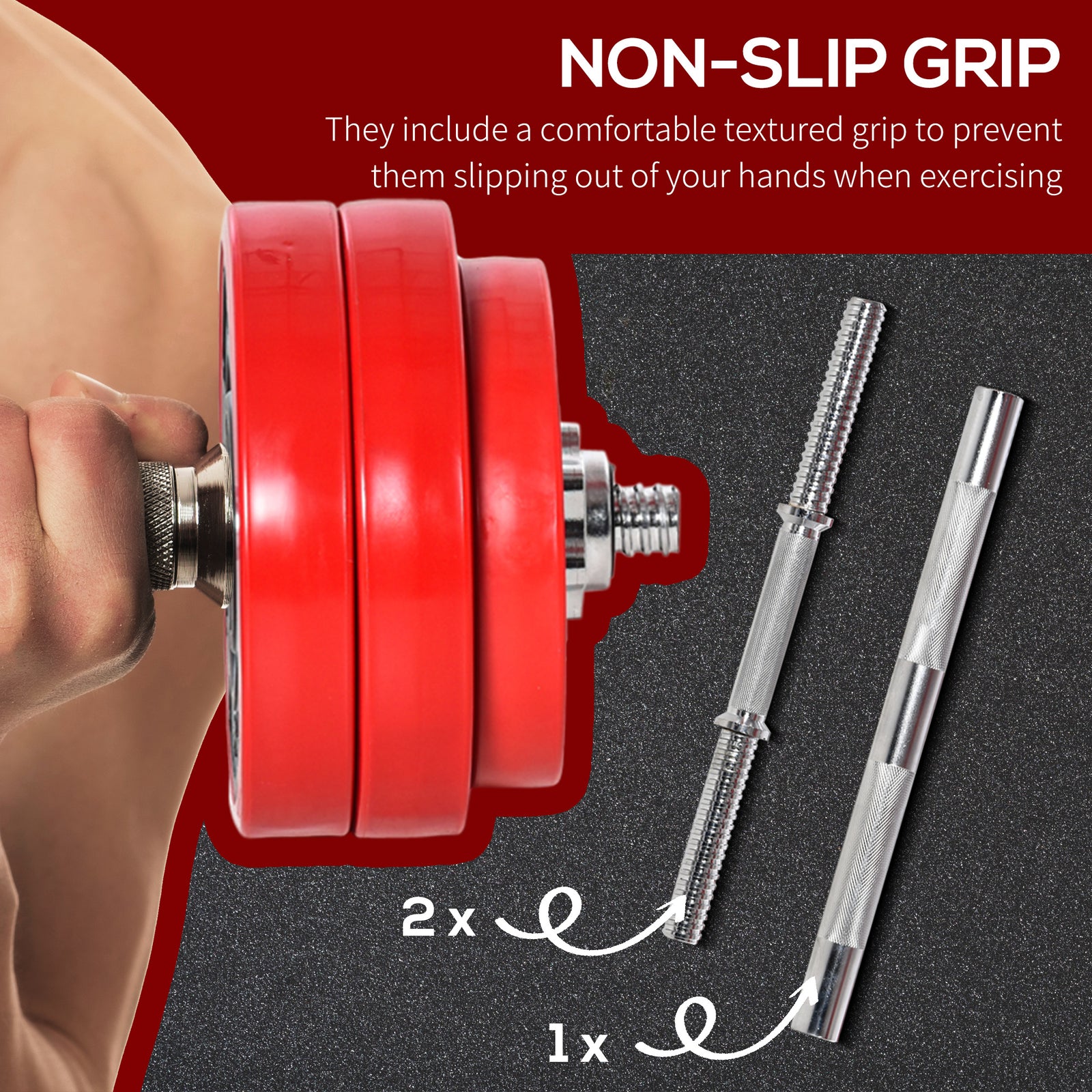 Adjustable 30kgs Barbell & Dumbbell Set | Red