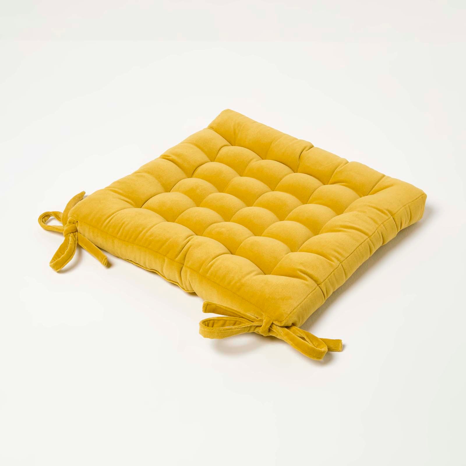 Quilted Velvet Chair Pad, 40 X 40 Cm | Set-of-1 | Yellow