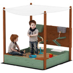 Wood Sandpit, Kids Sandbox With Canopy, For 3-6 Years, 116 X 112.5 X 128 Cm