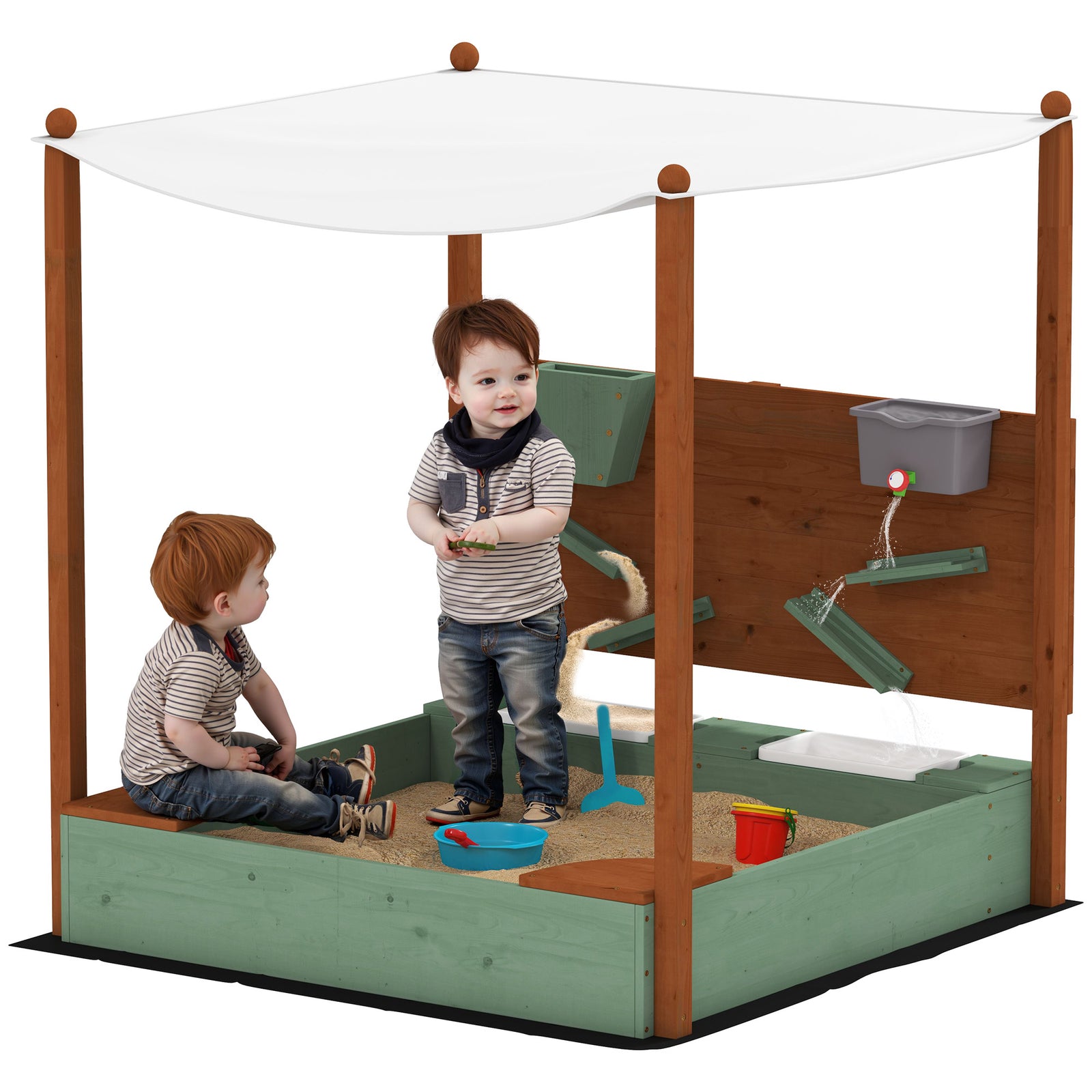 Wood Sandpit, Kids Sandbox With Canopy, For 3-6 Years, 116 X 112.5 X 128 Cm