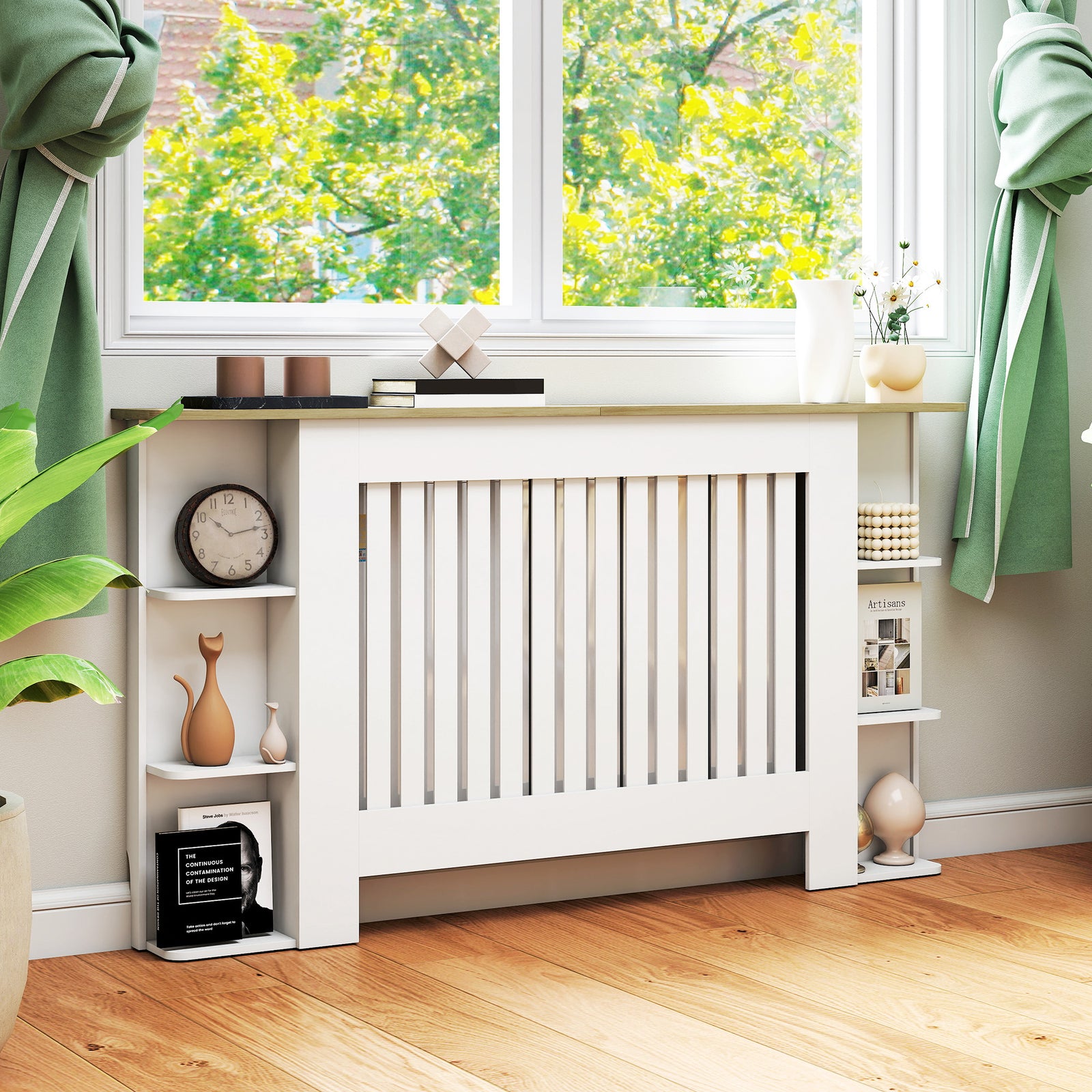 Vertical Slatted Heater Cover For Living Room | Large | White