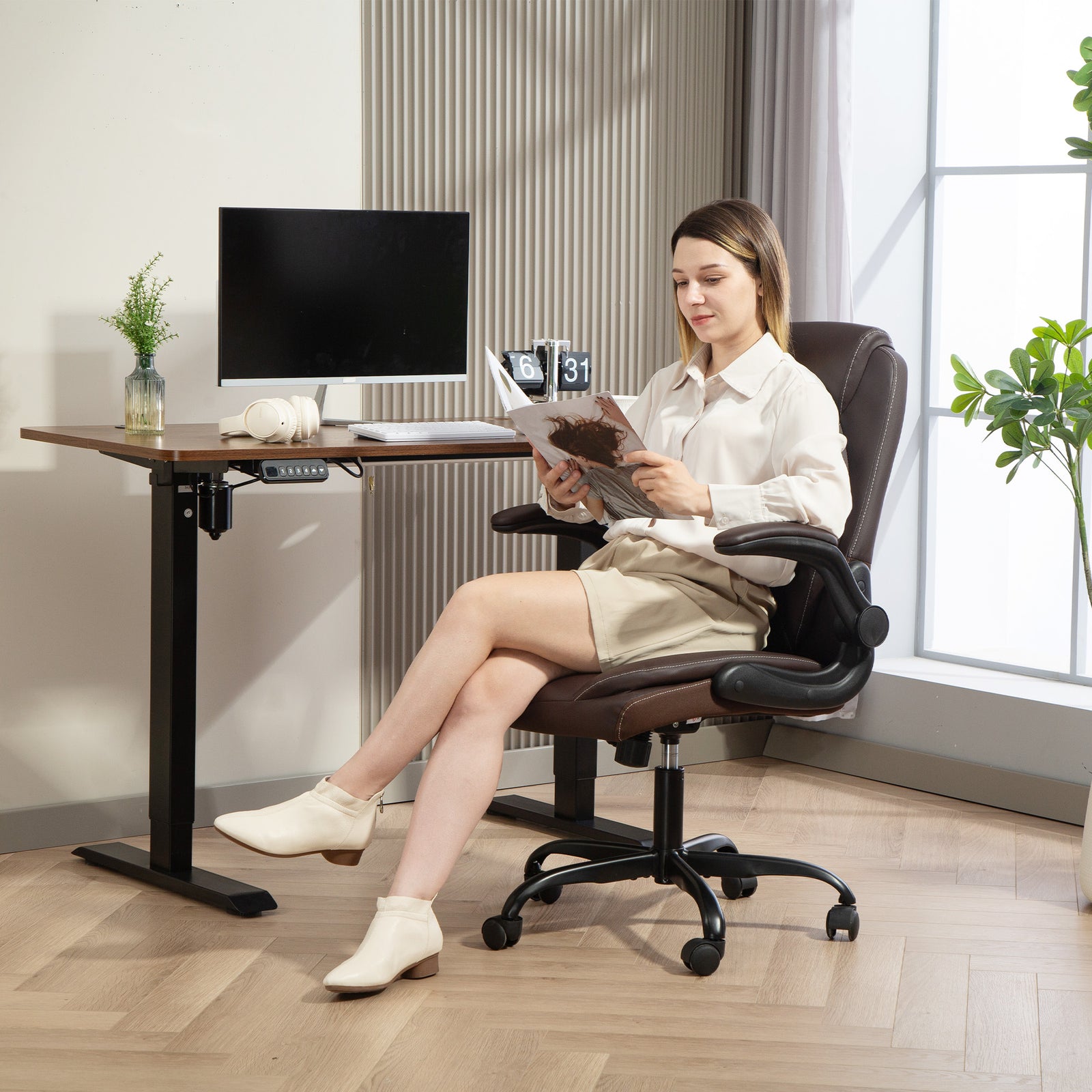 Office Chair, Thick Cushion | Brown