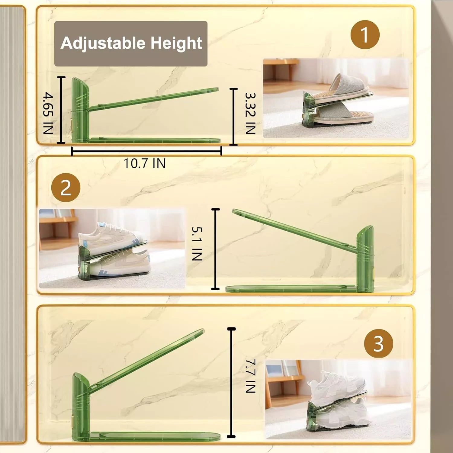 Acrylic Shoe Slot Organiser Adjustable Wardrobe Shoe Stacker Space Saver Rack | Green