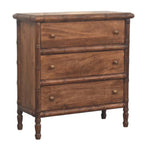 Solid Wood Bamboo Carved Chest, 3 Drawers, Dark Brown