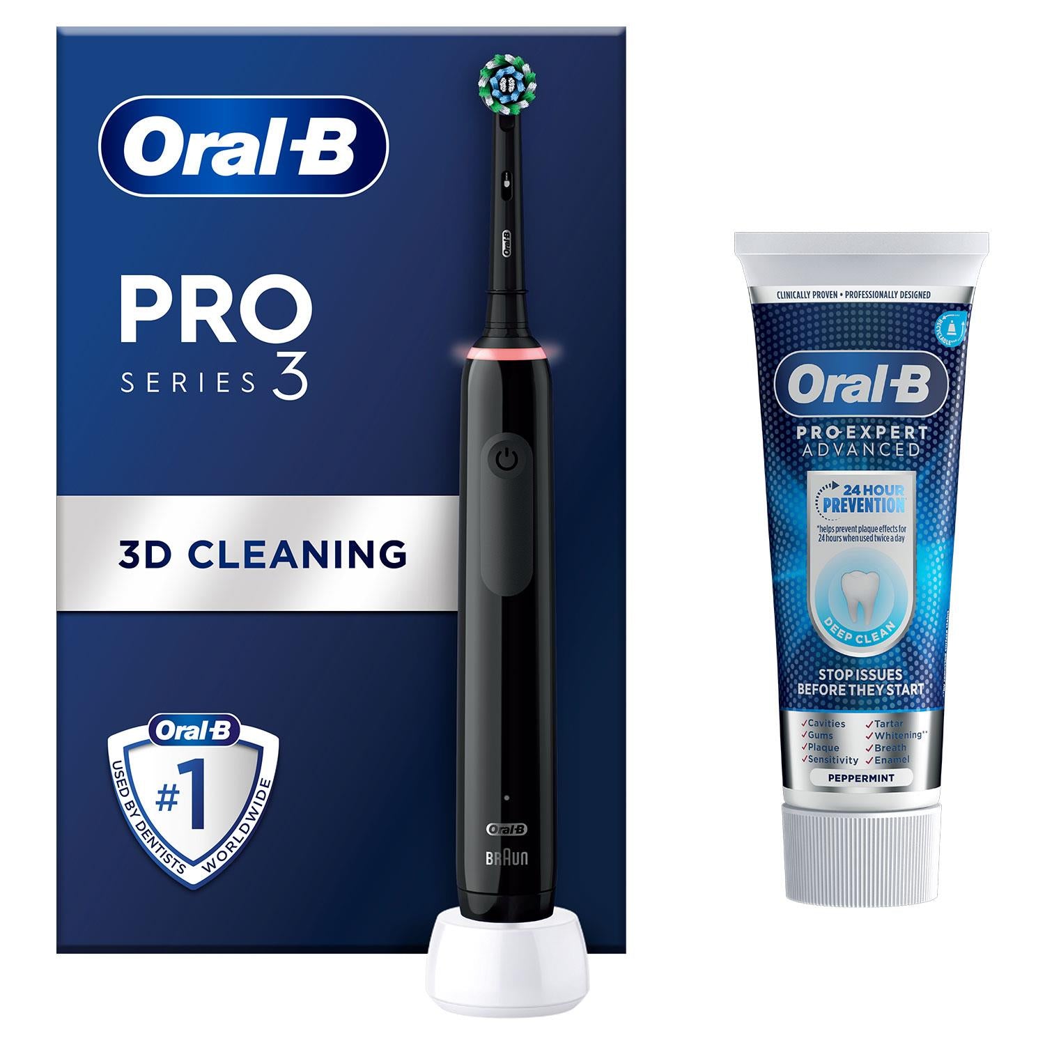 Pro Series 3 Electric Rechargeable Toothbrush With Bonus Toothpaste, Black