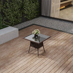 Brown PE Rattan Square Table with 5mm Black Silk-Printed Tempered Glass Top - 80cm X 72cm H