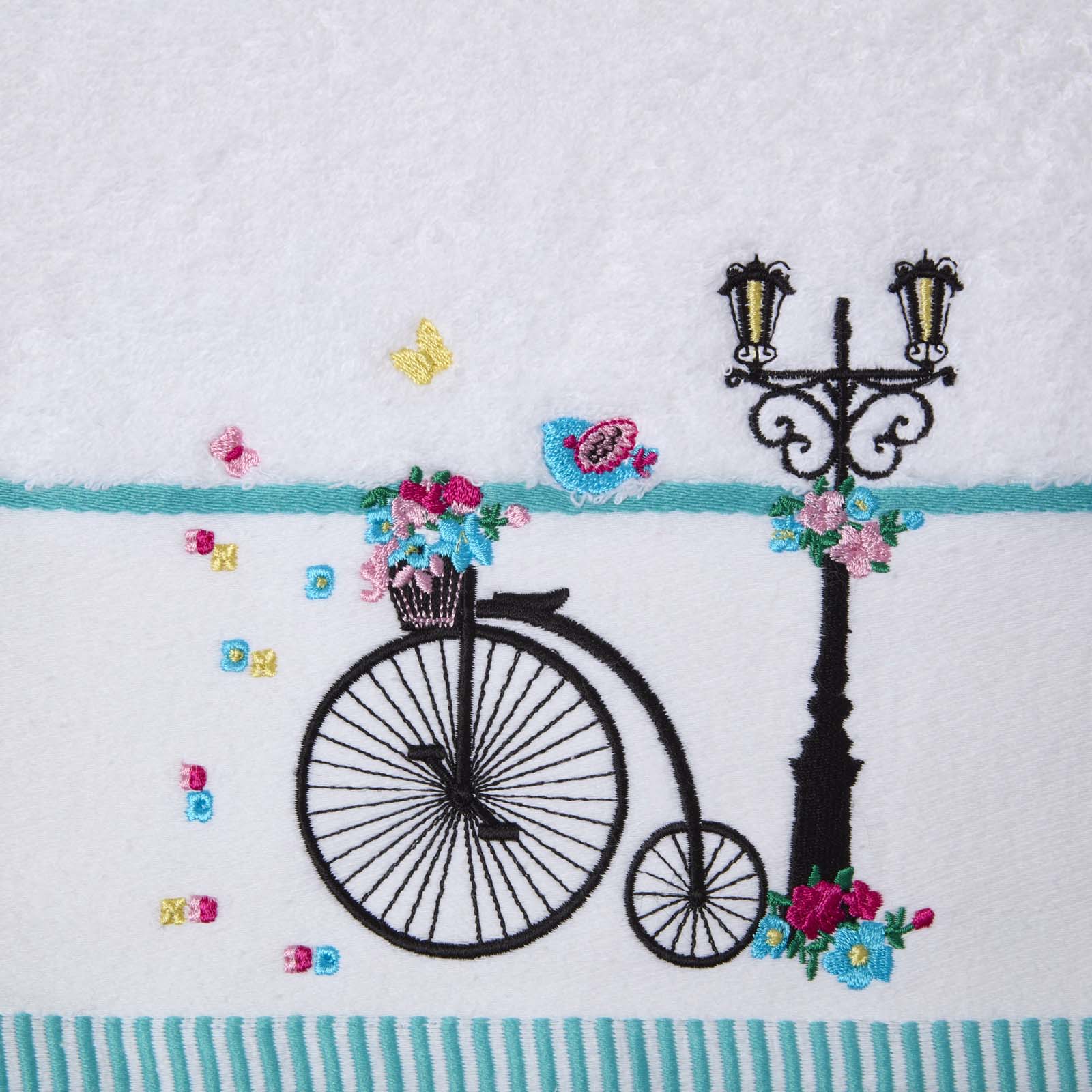 Turkish Cotton Embroidered Bicycle White Towel | Hand Towel | White