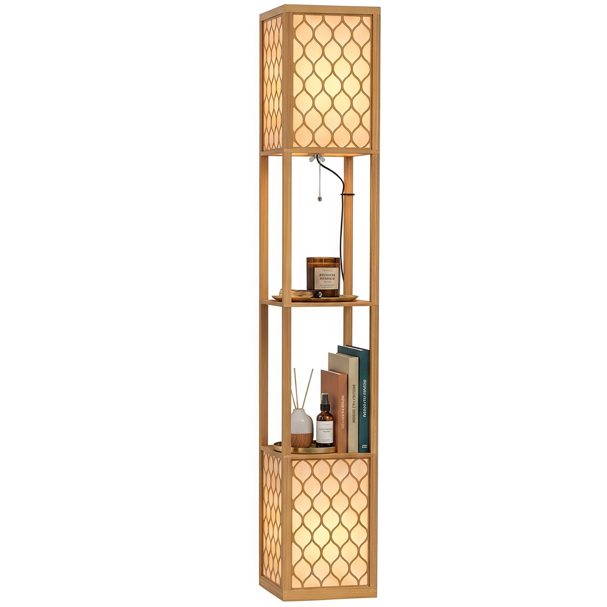 2-light Modern Floor Lamp W/ Shelves, Bedroom | Yellow