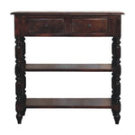 Solid Wood Turned Legs Cherry Side Table, 2 Drawers And 2 Open Shelves, Dark Brown