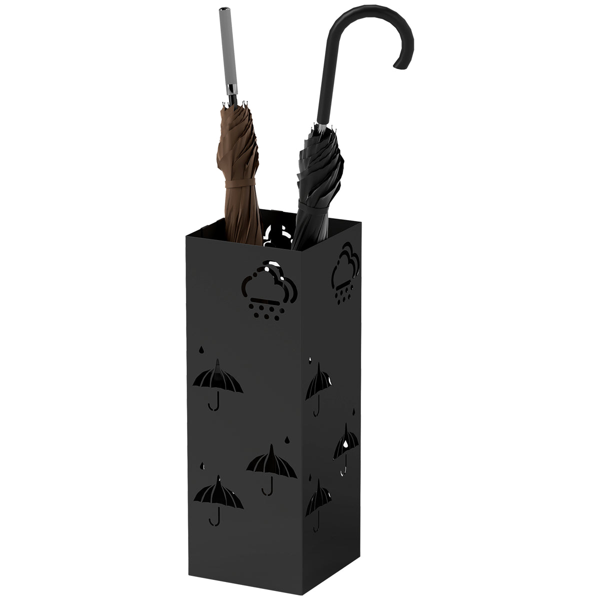 HOMCOM Decorative Umbrella Holder W/ Drip Tray 4 Hooks For Entryway Black