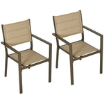 2 Pcs Dining Chairs, Stackable Design Aluminium Outdoor | Brown