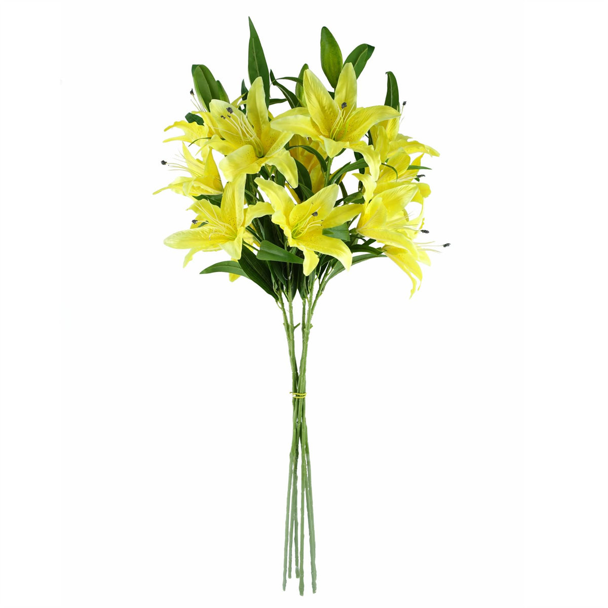 Pack Of 6 X 100cm Artificial Large Yellow Lily Stem 18 Flowers