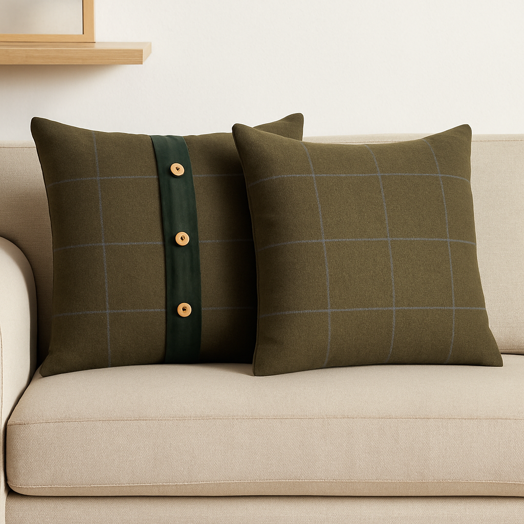 Artisan Furniture Quinn Cushion Set Of 2 – Green Olive Tartan & Green Velvet