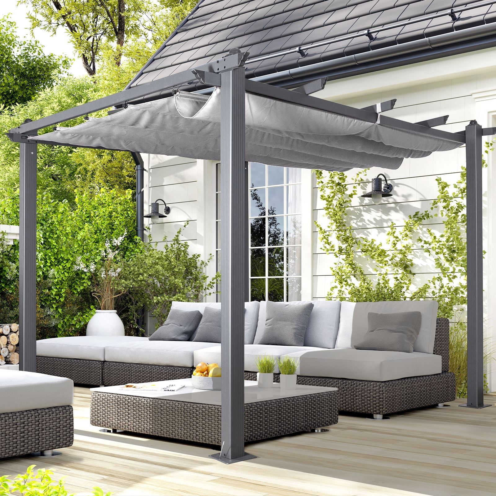 Acorn Aluminium 3m Square Pergola Gazebo | 3m x 3m | Grey