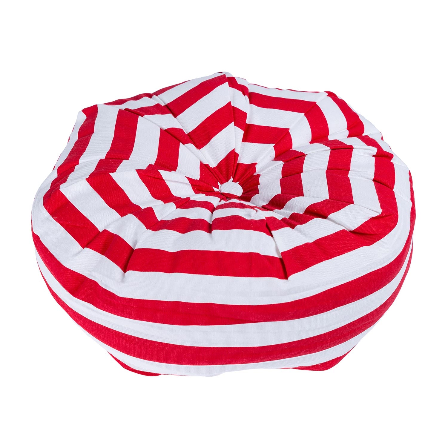 Striped Pleated Round Floor Cushion | 40cm x 40cm | Red