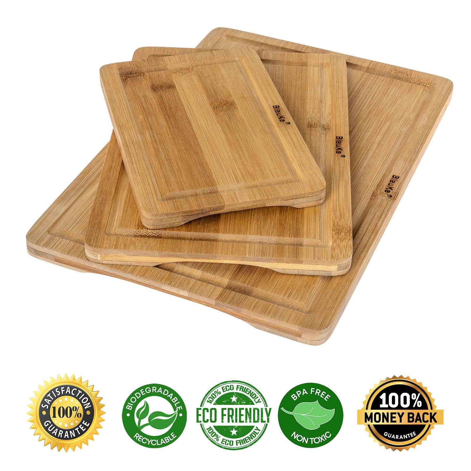 BlauKe Wood Cutting Boards For Kitchen - Bamboo Cutting Board Set With Juice Groove And Handles - Wooden Chopping Board