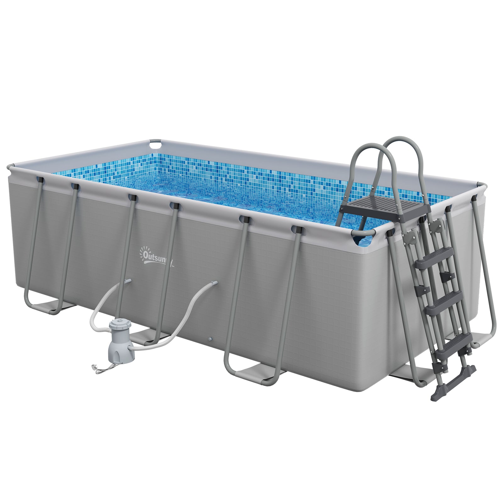 Steel Frame Swimming Pool With Filter Pump And Ladder | Gray