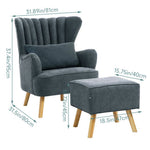 Navy Grey Upholstered Wingback Chair With Footstool & Pillow