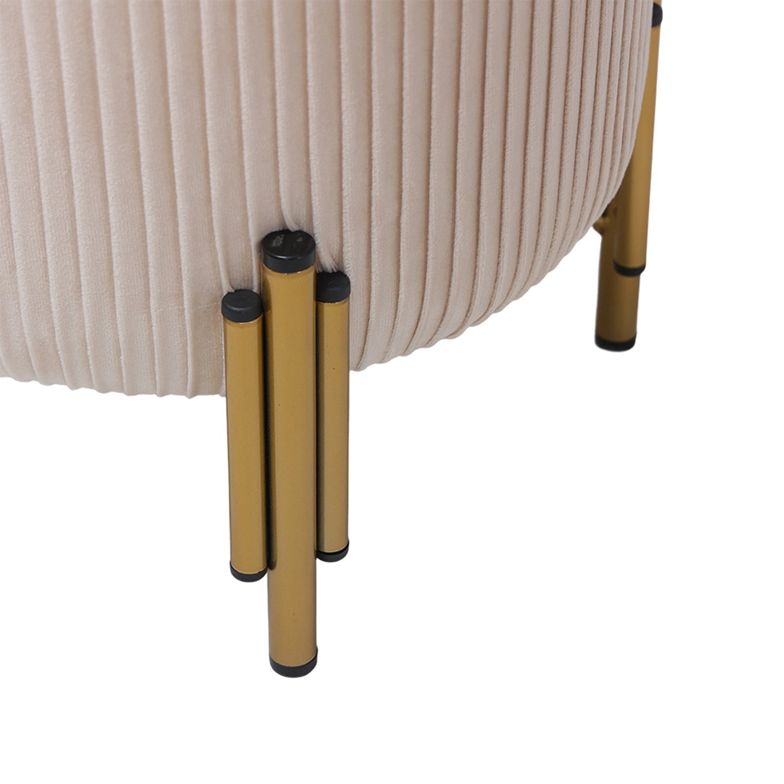 Modern Pleated Storage Ottoman With Metal Base | Beige