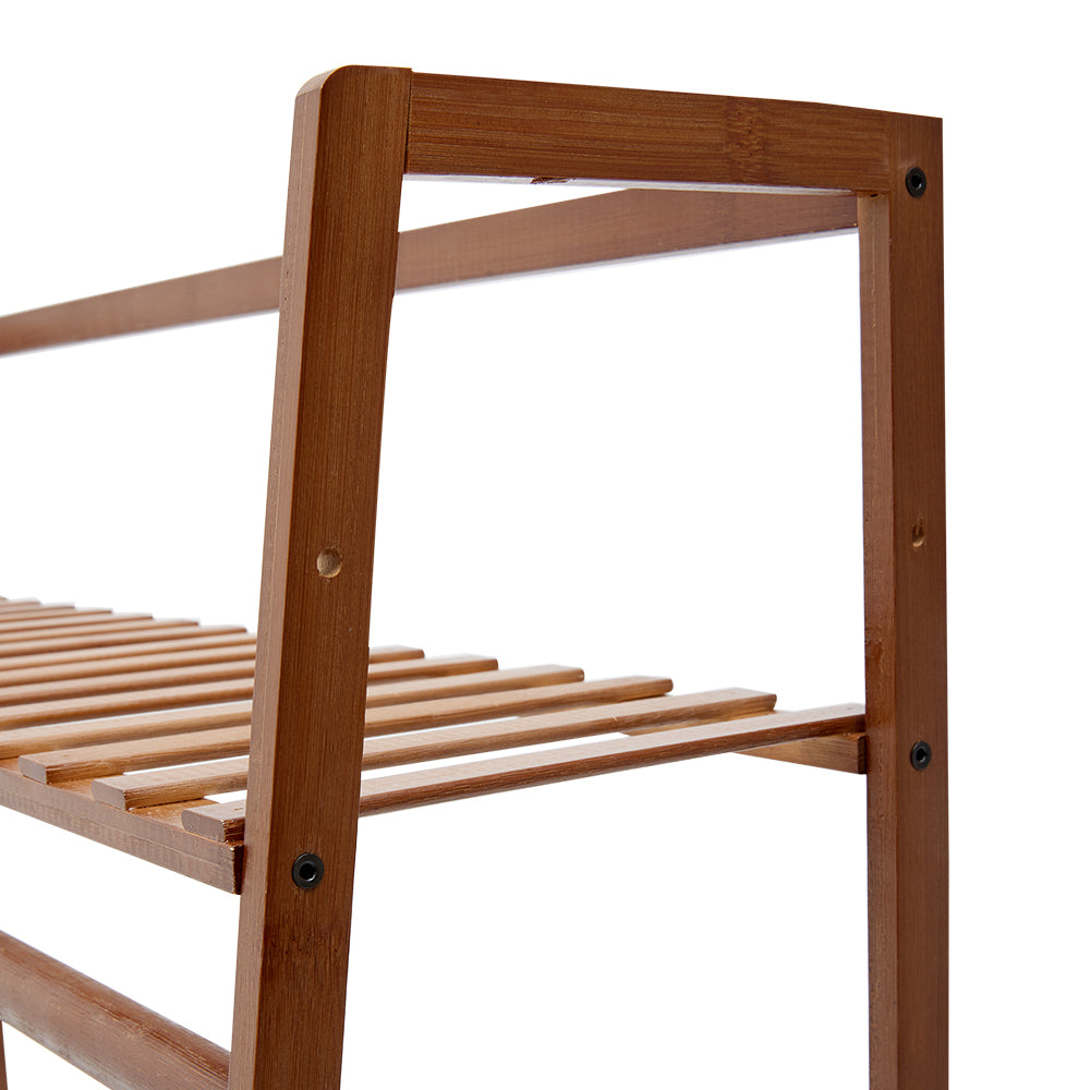 Trapezoid Bamboo Garment Rack With Tiered Storage Shelves | Brown