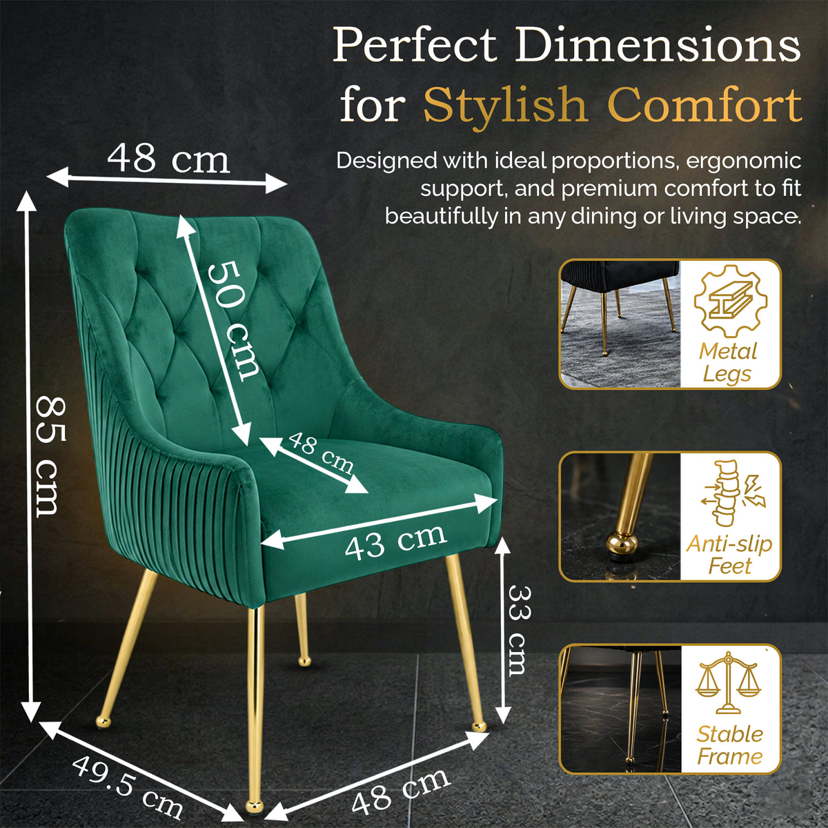 Dining Chairs Upholstered Tufted Velvet Kitchen Chairs | Set of 2 | Green