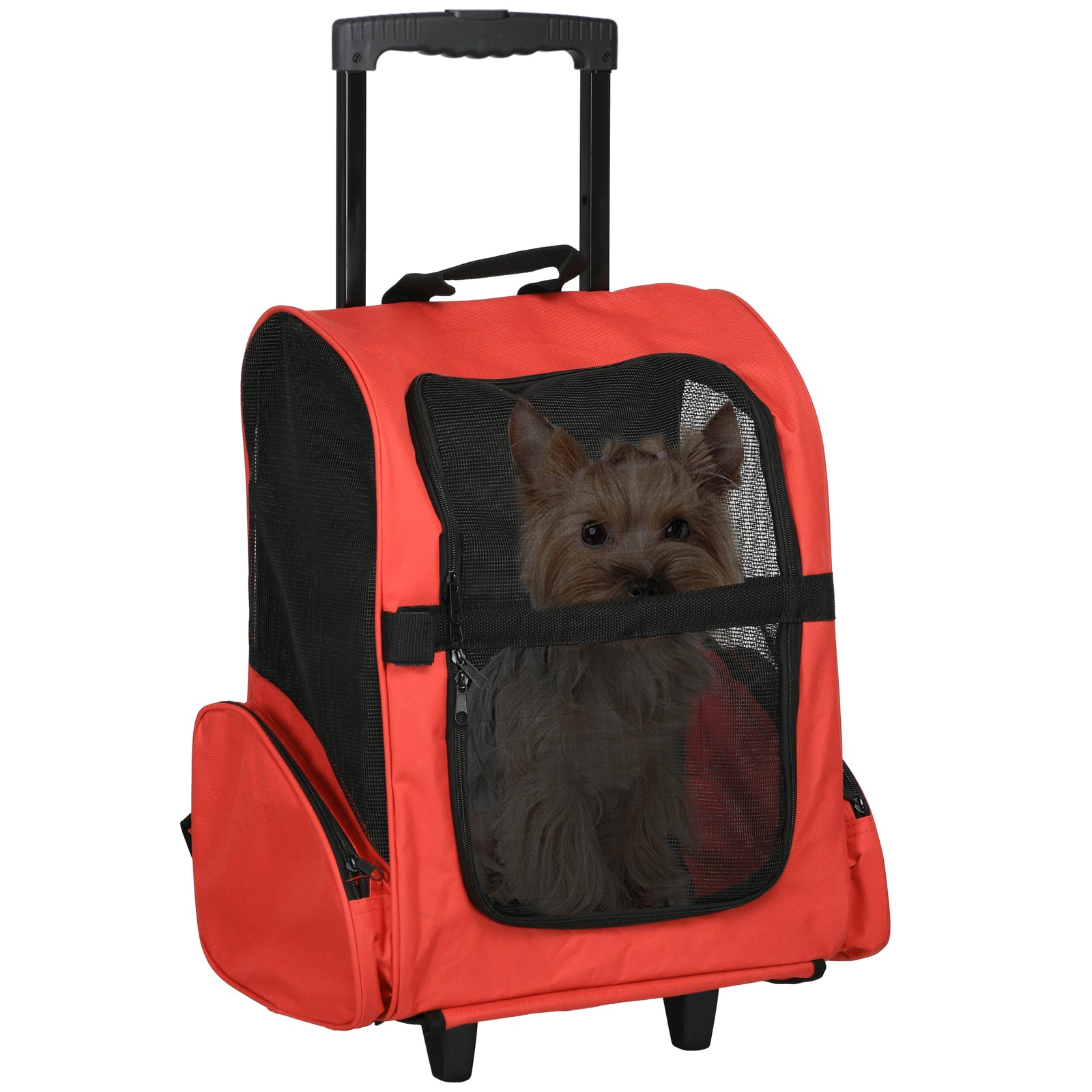 Pet Travel Backpack Bag Cat Puppy Dog Carrier W/ Trolley And Telescopic | Red