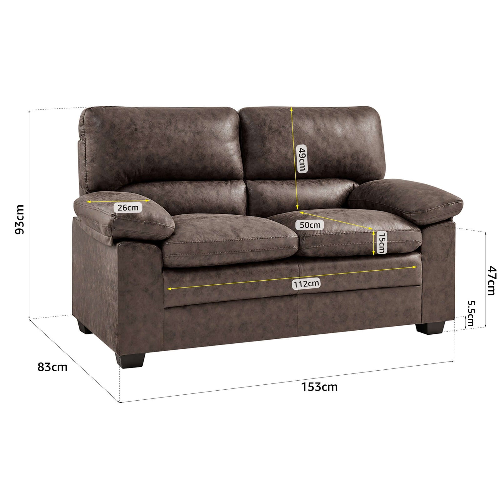 Bonded Faux Leather Sofa - 2 Seater | Dark Brown