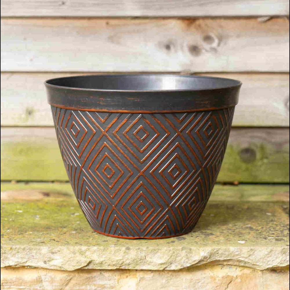 Black With Copper Aztec Planter - Set Of 4