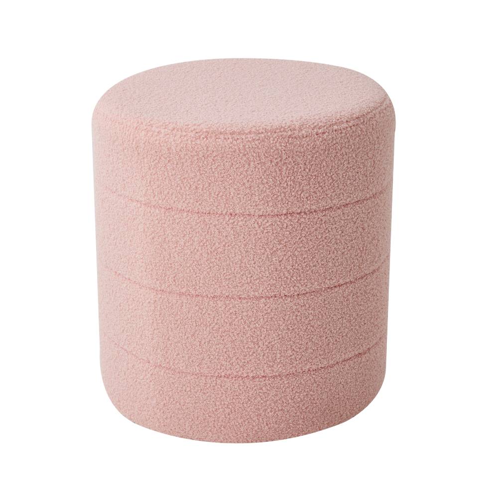 Round Teddy Fleece Upholstered Footstool | Pink