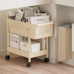 2/3/4-tier Rolling Storage Cart With Lockable Wheels Organizer Trolley With Hanging Baskets & Drawer | Small | Cream