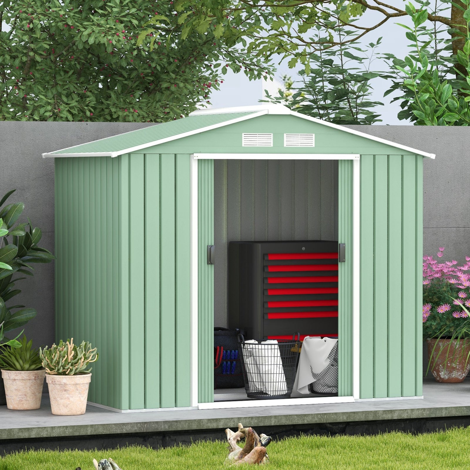 Garden Shed Storage Unit W/locking Door Floor Foundation | Light Green