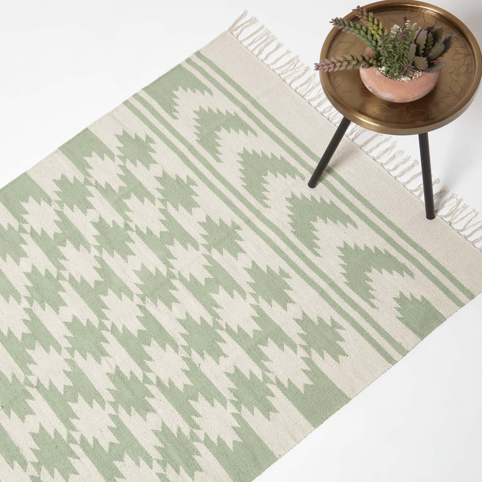Turin Green & Natural Kilim Cotton Rug | 120cm x 180cm | Green