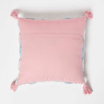 Geometric Ikat Tufted Cotton Cushion With Tassels | 45cm x 45cm | Blue & White