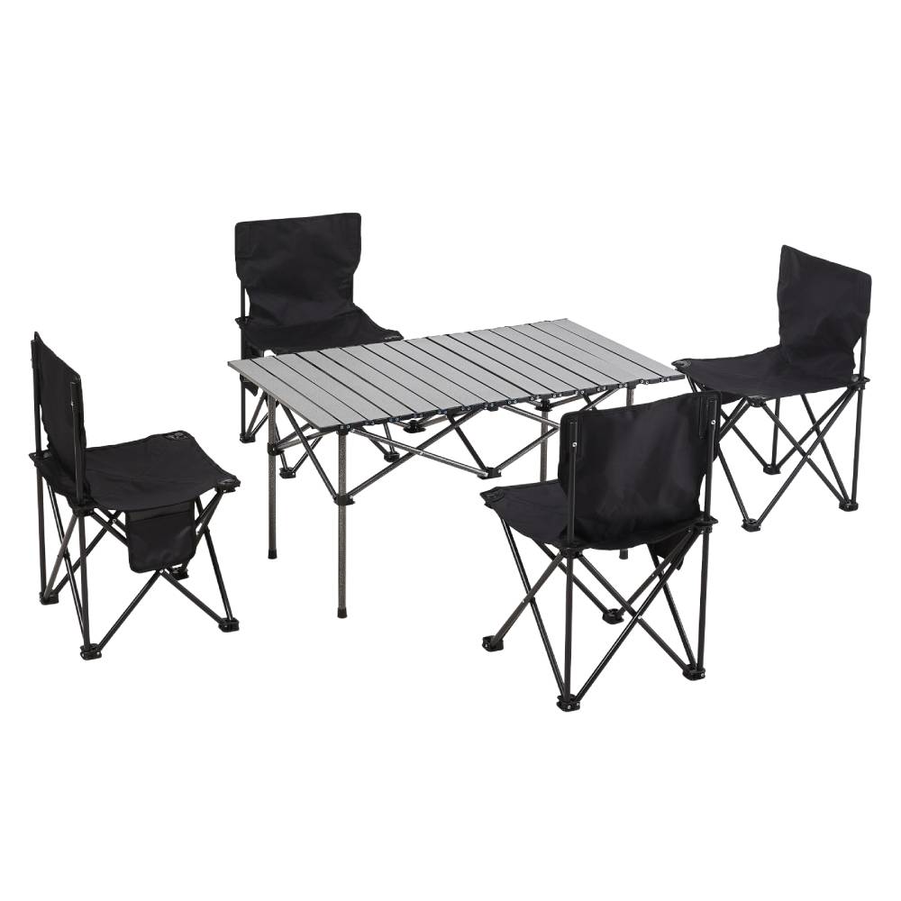 Set Of 5 Portable Folding Camping Table And Chair Set – Lightweight And Compact Outdoor Furniture | Black