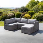 Della Grey Sectional Rattan Corner Sofa + Stool | One Size | Light Grey
