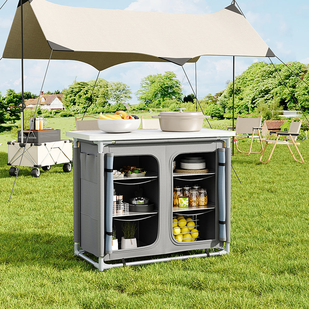 Portable Outdoor Camping Kitchen Unit With 6 Storage Shelves