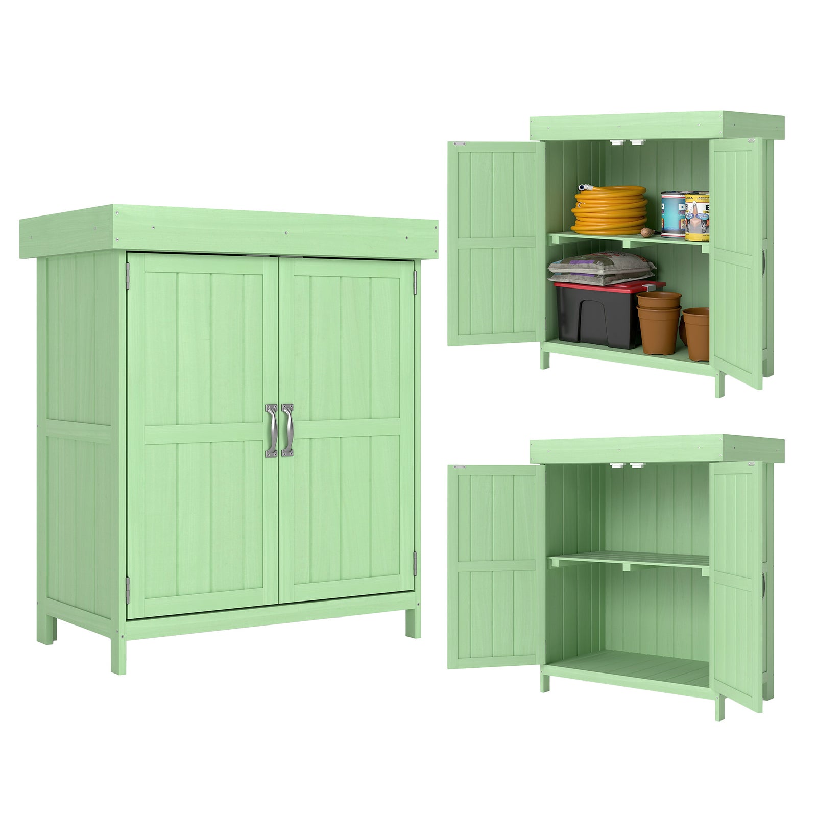 Wooden Garden Shed W/ Hinged Roof, 74x43x88cm | Green