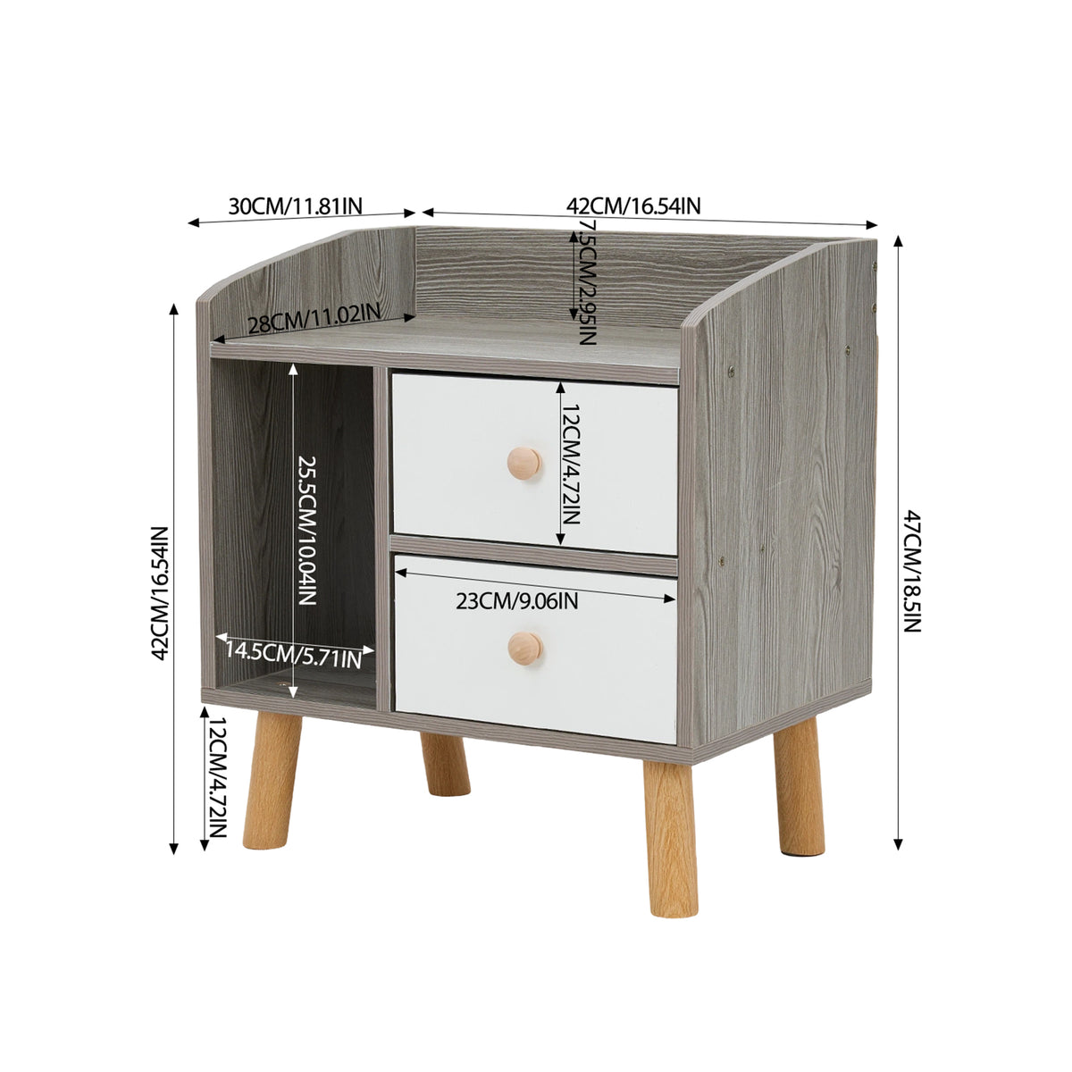 Breeins Compact Dual-drawer Bedside Table Nightstand