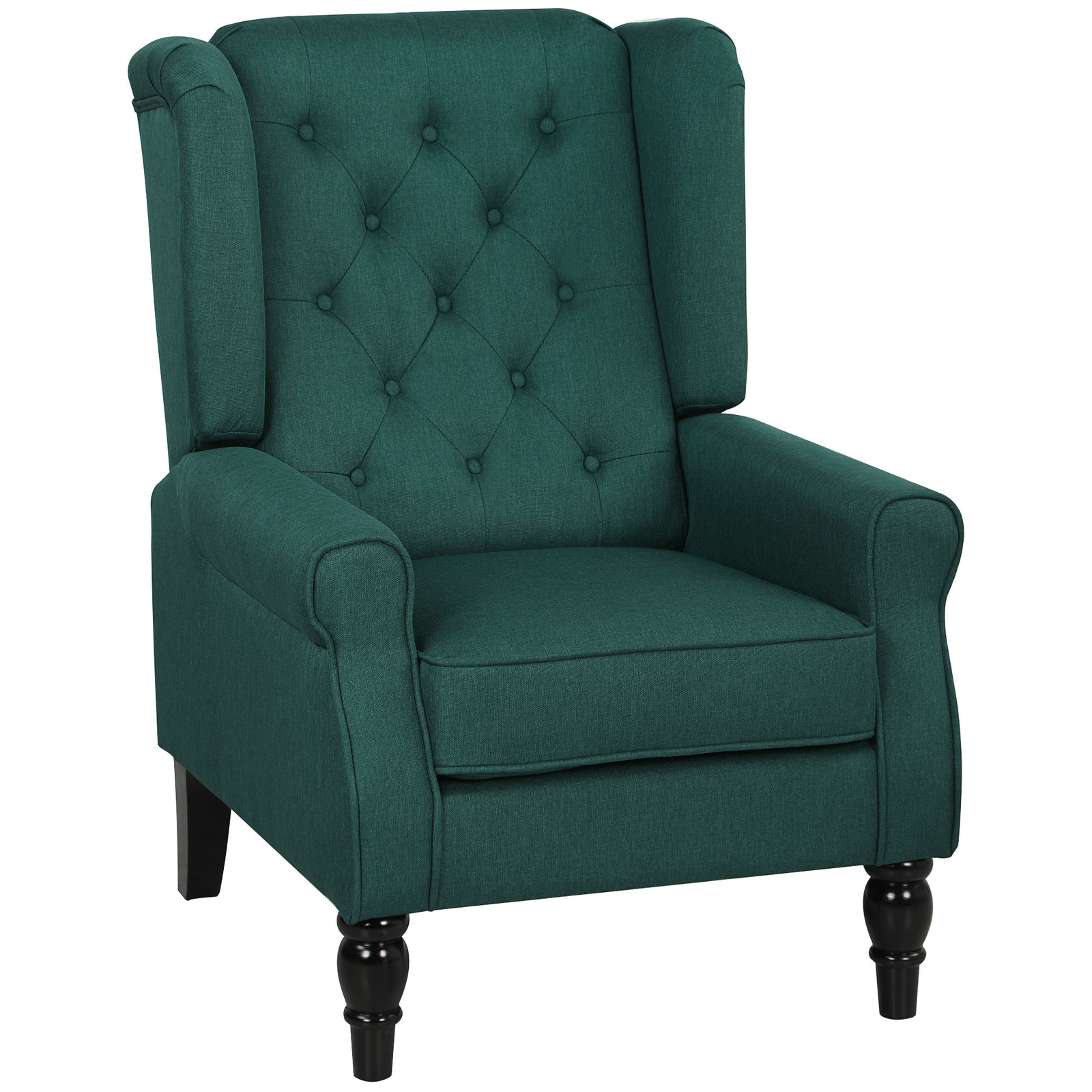 Accent Chair Wingback Armchair Retro Tufted Club Wood Fabric | Green