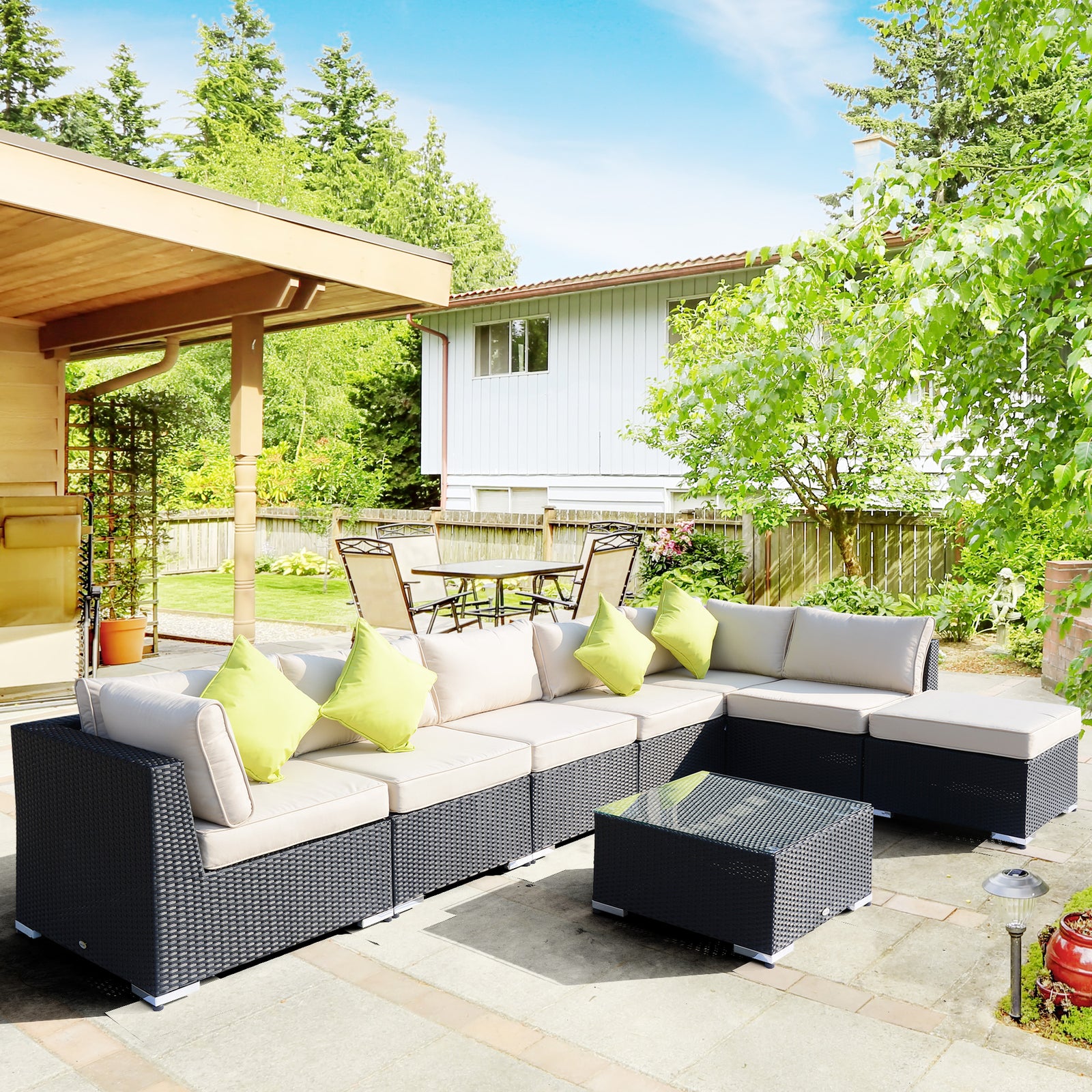 8pc Rattan Sofa Garden Furniture Aluminium Outdoor Patio Set | Black