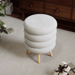 Teddy Fleece Upholstered Footstool With Wooden Legs
