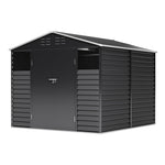 8.08 ft x 8.53 ft Durable Charcoal Steel Garden Tool Shed with Windows, Ventilation, and Shelving – Spacious, Secure Storage for Outdoor Equipment