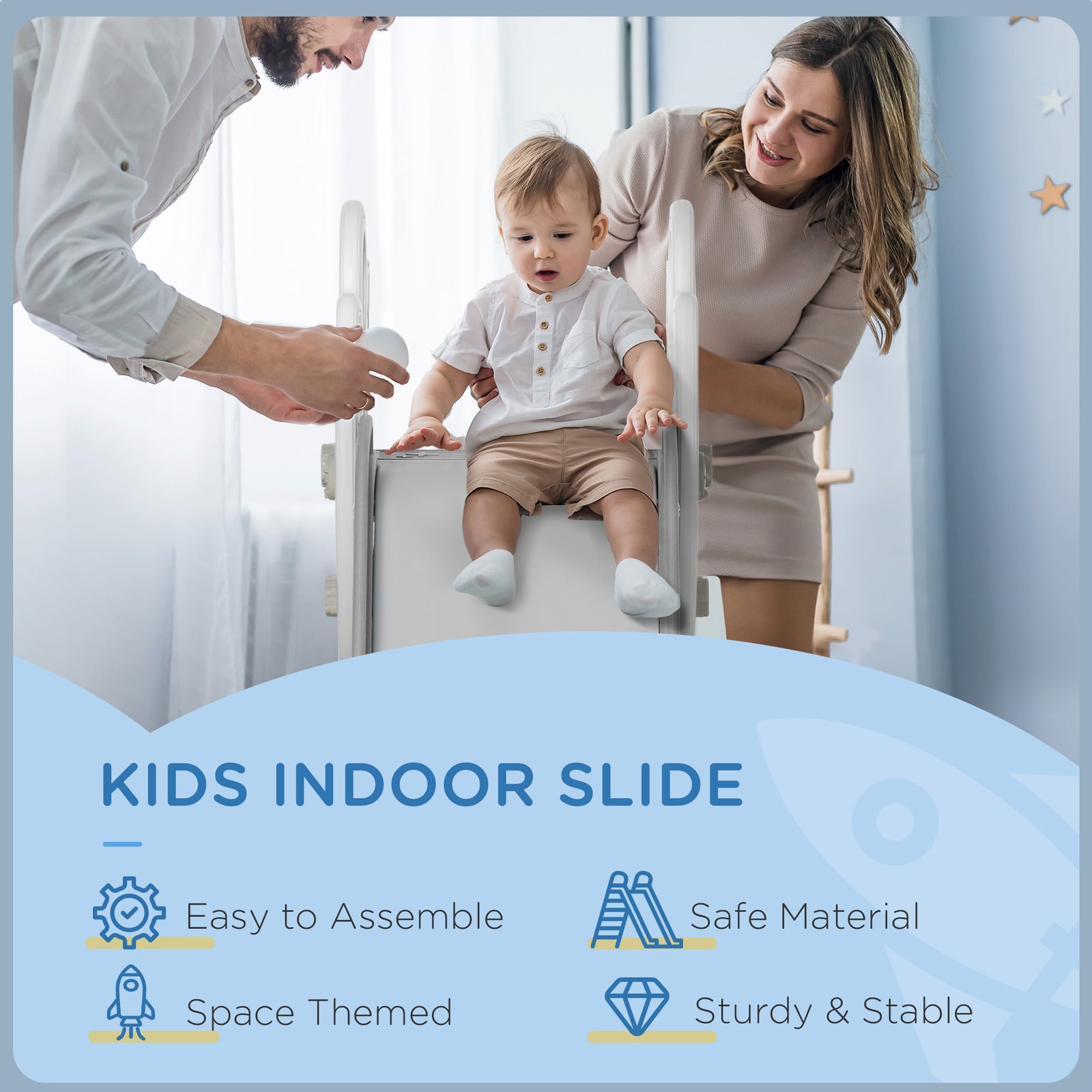 Baby Slide Freestanding Slide For Kids 1.5-3 Years Space Theme | Grey