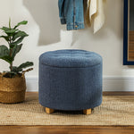 45cm Round Ottoman With Storage, Lid, Cashmere Footstool | One Size | Blue